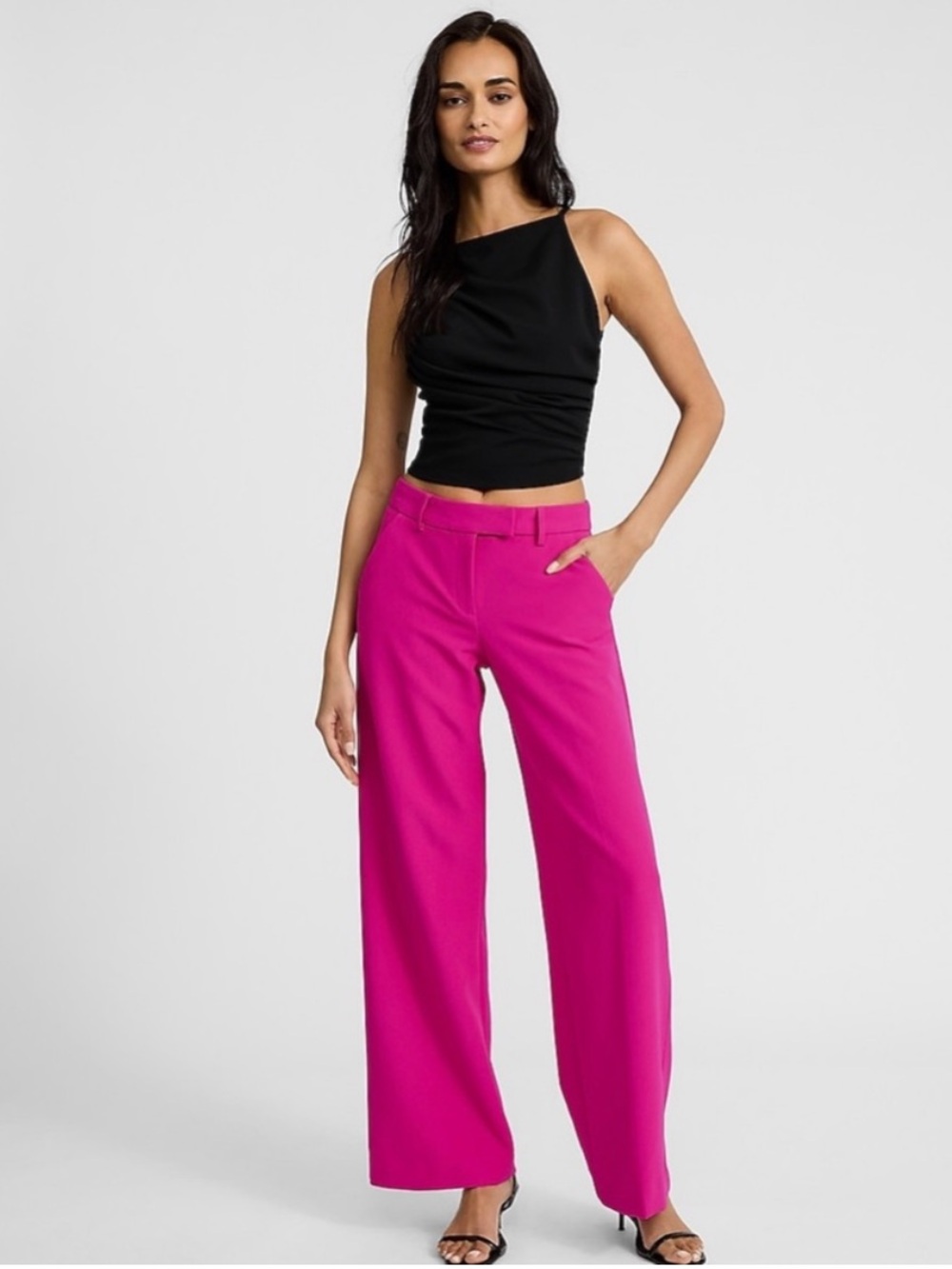 EXPRESS Editor Relaxed Trouser Mid-Rise Wide-Leg Pants in Bright Fuchsia 6R